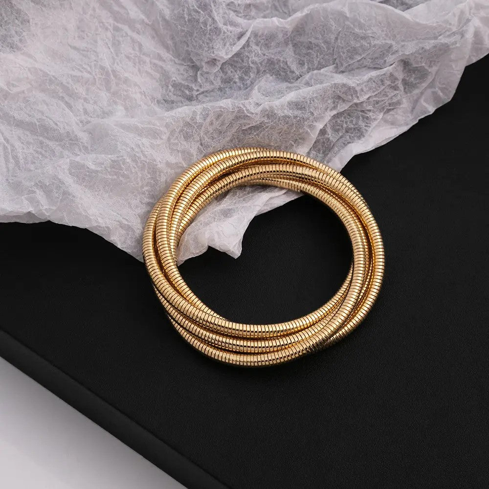 Snake Chain Stretch Bracelet Flexible Golden Spiral Triple Layer Hoop Bangle Bracelet Double Wrap Style for Girls and Women