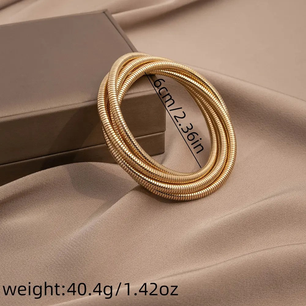 Snake Chain Stretch Bracelet Flexible Golden Spiral Triple Layer Hoop Bangle Bracelet Double Wrap Style for Girls and Women