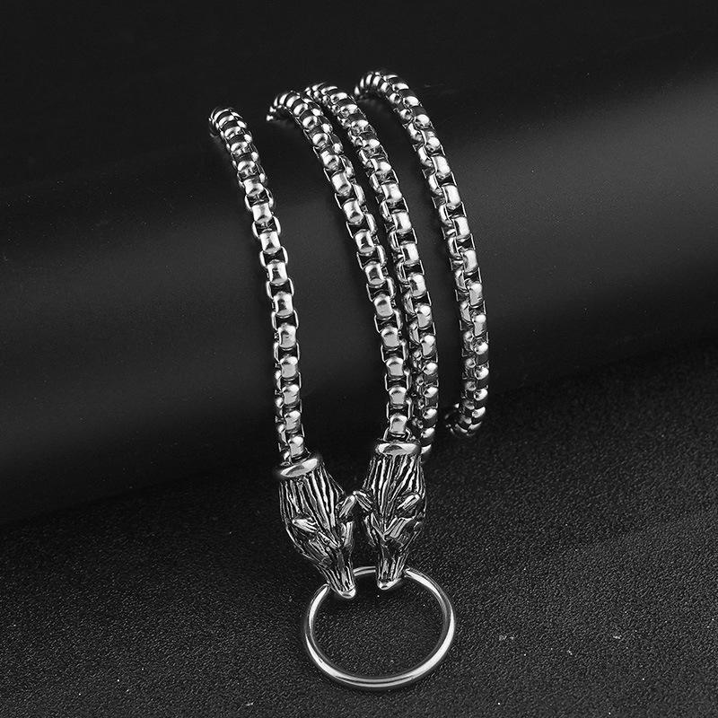 Wolf Head Odin Warrior Cross Pendant Necklace for Men Stainless Steel for Children