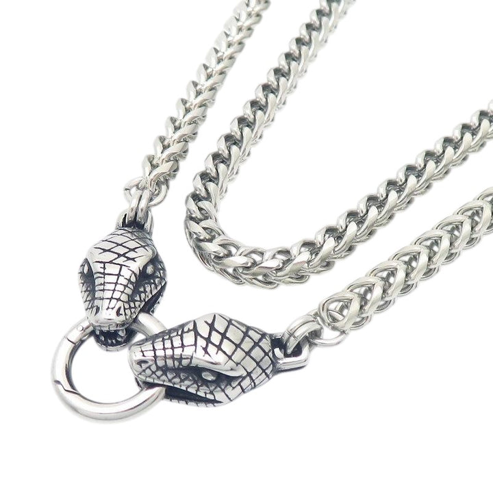 Men’s Stainless Steel Snake Head Pendant Necklace – Heavy Cuban Link Chain, Gothic Punk Style Jewelry for Men