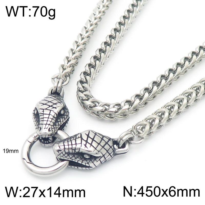 Men’s Stainless Steel Snake Head Pendant Necklace – Heavy Cuban Link Chain, Gothic Punk Style Jewelry for Men