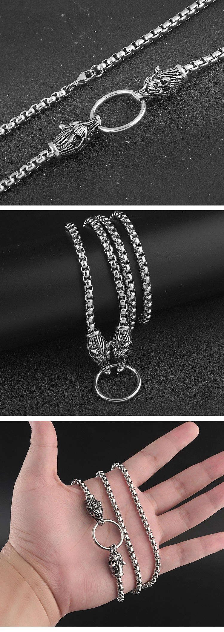 Wolf Head Odin Warrior Cross Pendant Necklace for Men Stainless Steel for Children