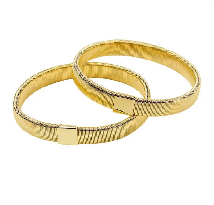 Elastic Gold-Plated Stretch Bracelet, Ribbed Design, Anti-Slip Shirt Sleeve Metal Armbands Stretch Elastic Armbands Bracelet Sleeve Holders for Men and Women
