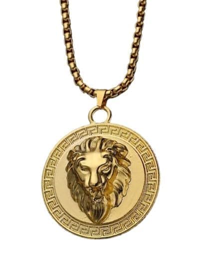 Stainless Steel Lion Head Pendant Necklace Gold Plated Necklace for men 22"