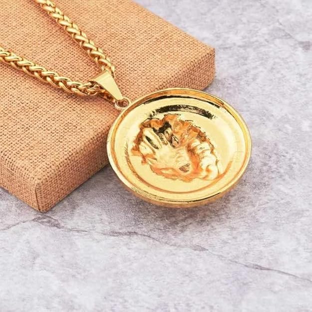 Stainless Steel Lion Head Pendant Necklace Gold Plated Necklace for men 22"