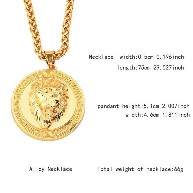 Stainless Steel Lion Head Pendant Necklace Gold Plated Necklace for men 22"