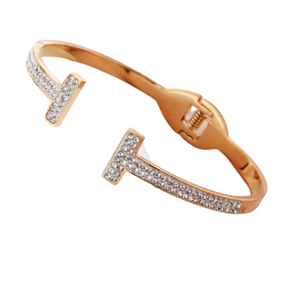 Golden Stainless Steel Premium Artificial Diamond Bracelets For Women