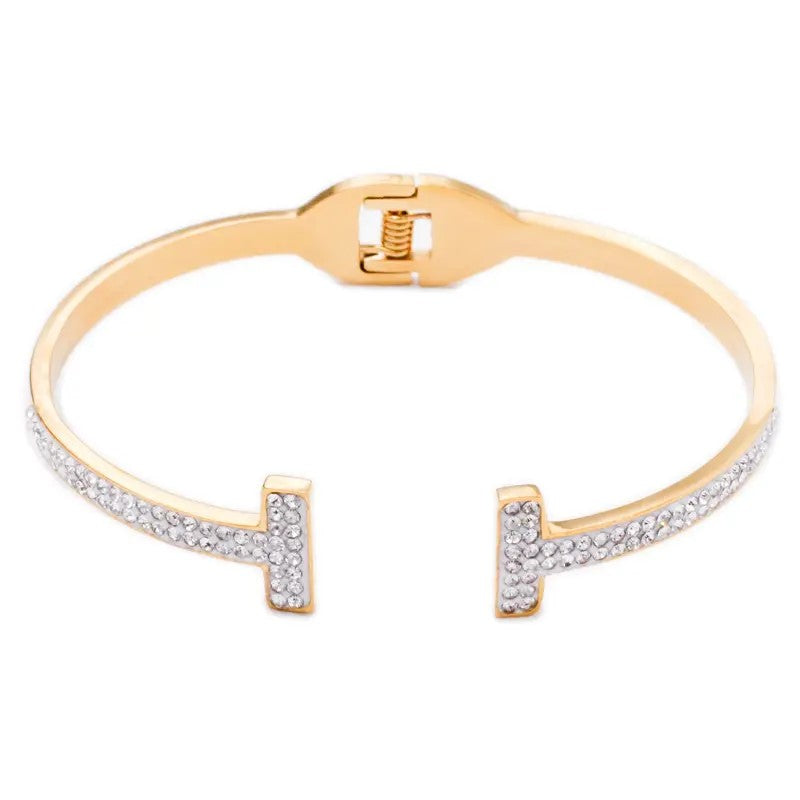Golden Stainless Steel Premium Artificial Diamond Bracelets For Women