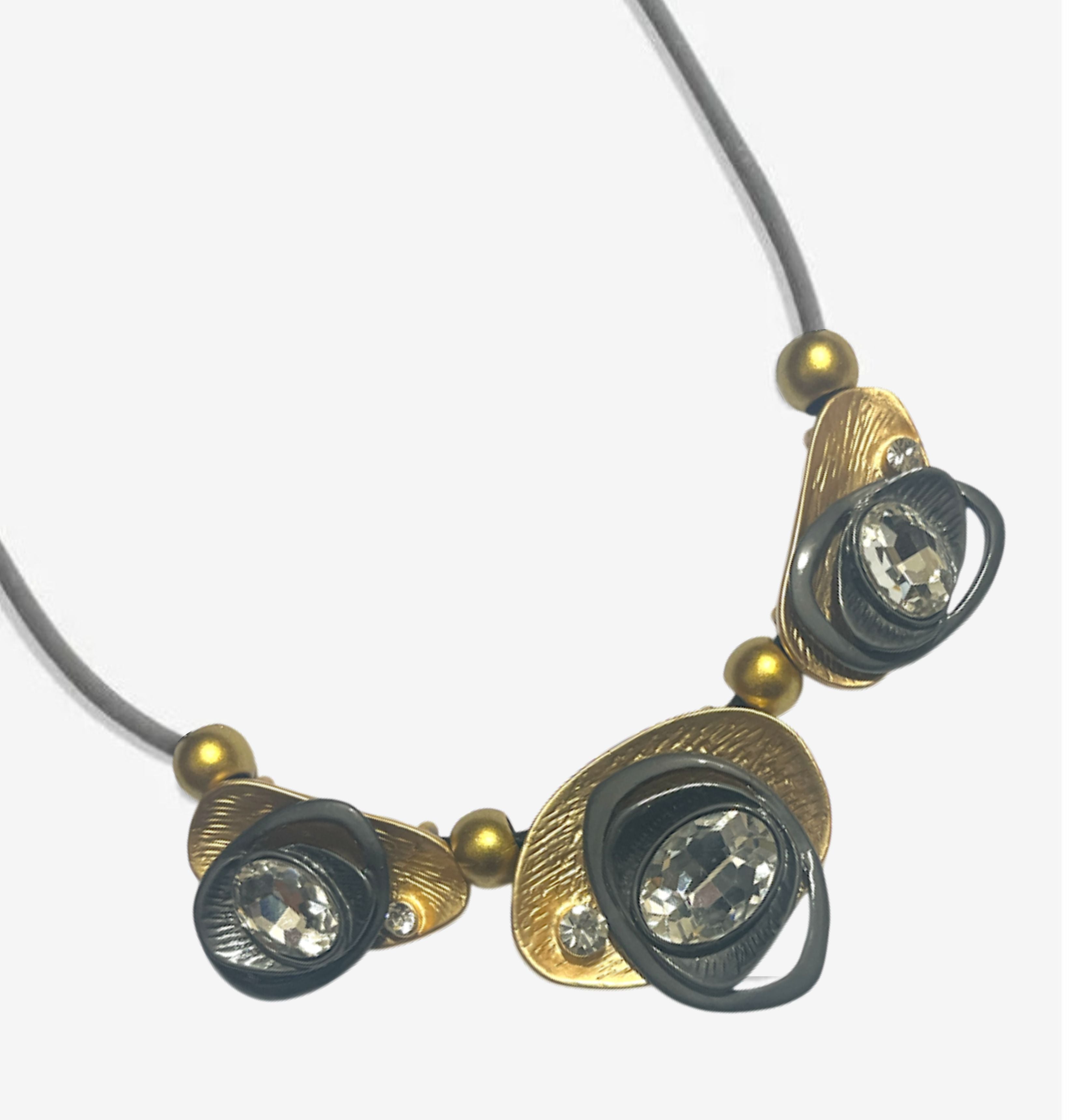 Statement Necklace with Crystal Accents, Gold and Black Finish, Adjustable Chain Alloy Pendant Personality Thick Necklace for Women Jewellery