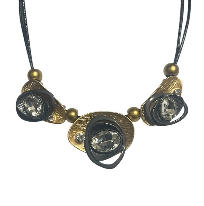 Statement Necklace with Crystal Accents, Gold and Black Finish, Adjustable Chain Alloy Pendant Personality Thick Necklace for Women Jewellery