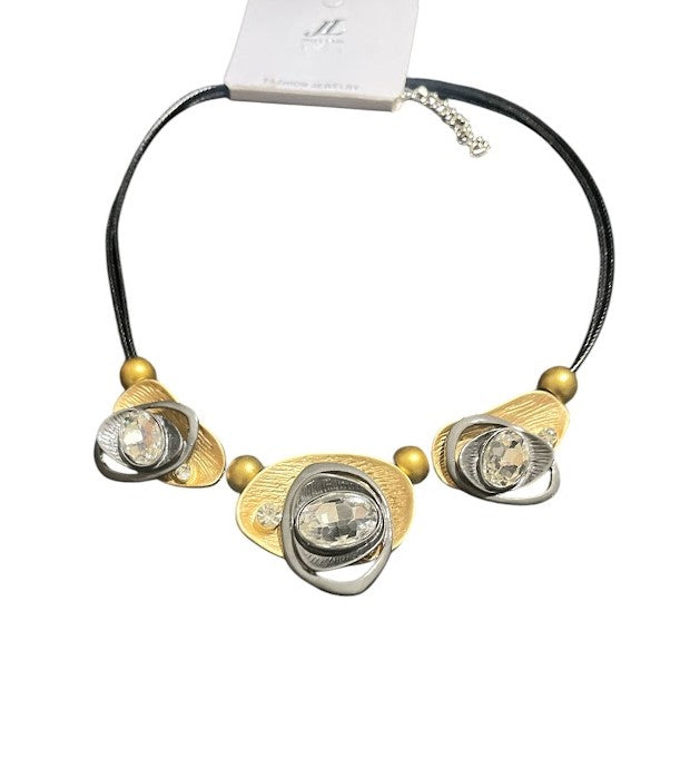 Statement Necklace with Crystal Accents, Gold and Black Finish, Adjustable Chain Alloy Pendant Personality Thick Necklace for Women Jewellery