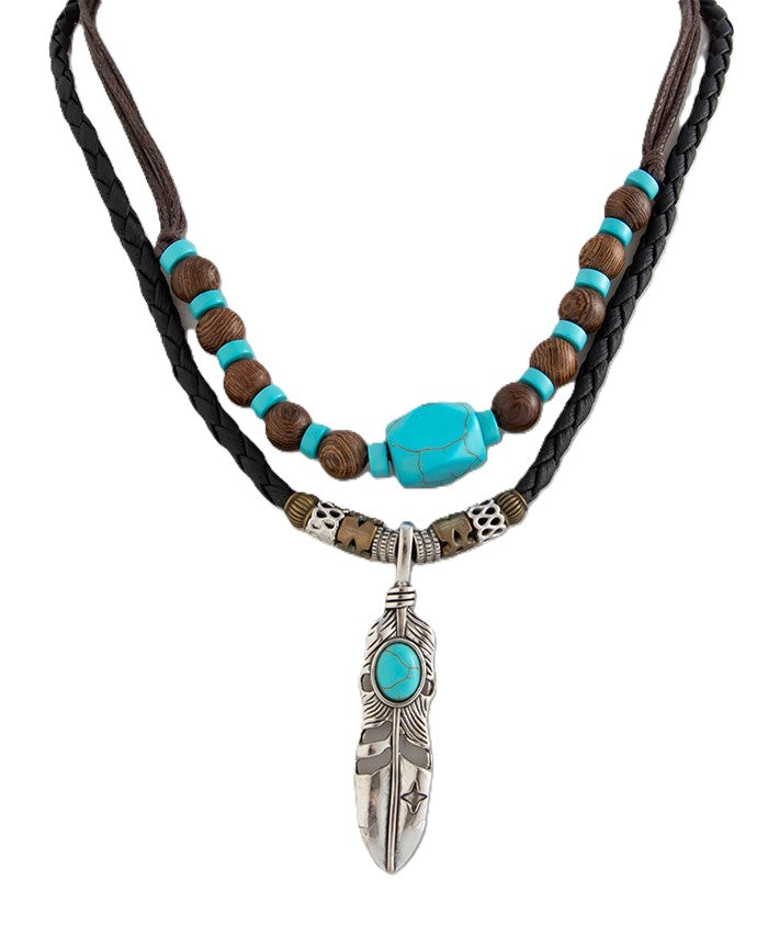 Summer Turquoise Necklace, Men's Trendy Fashion Personality, Ethnic Style, Collarbone Chain, Hip-hop, Niche Men's Accessories