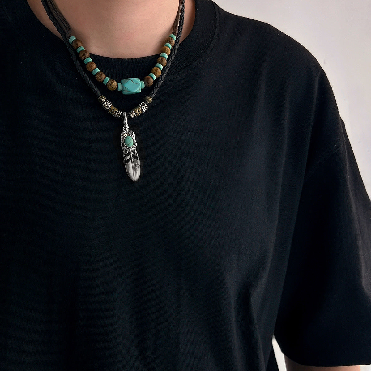 Summer Turquoise Necklace, Men's Trendy Fashion Personality, Ethnic Style, Collarbone Chain, Hip-hop, Niche Men's Accessories