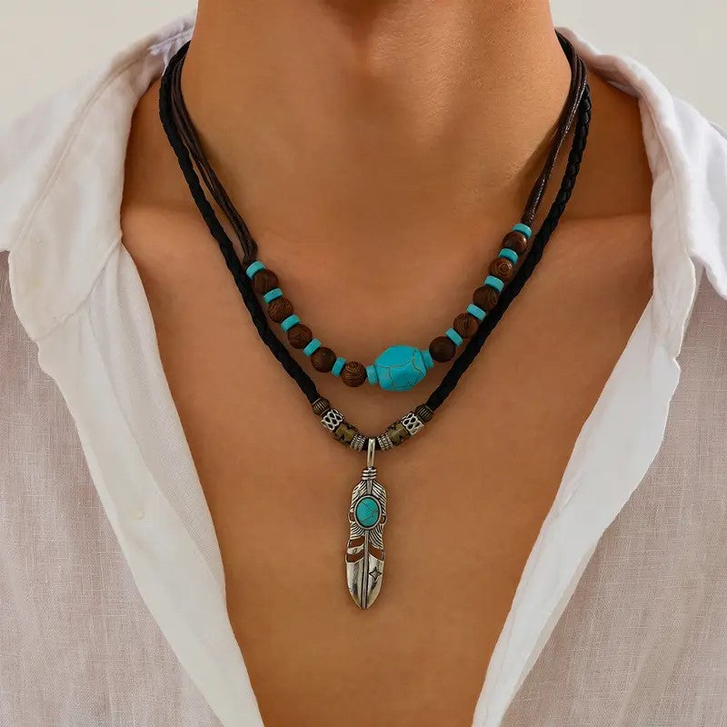 Summer Turquoise Necklace, Men's Trendy Fashion Personality, Ethnic Style, Collarbone Chain, Hip-hop, Niche Men's Accessories