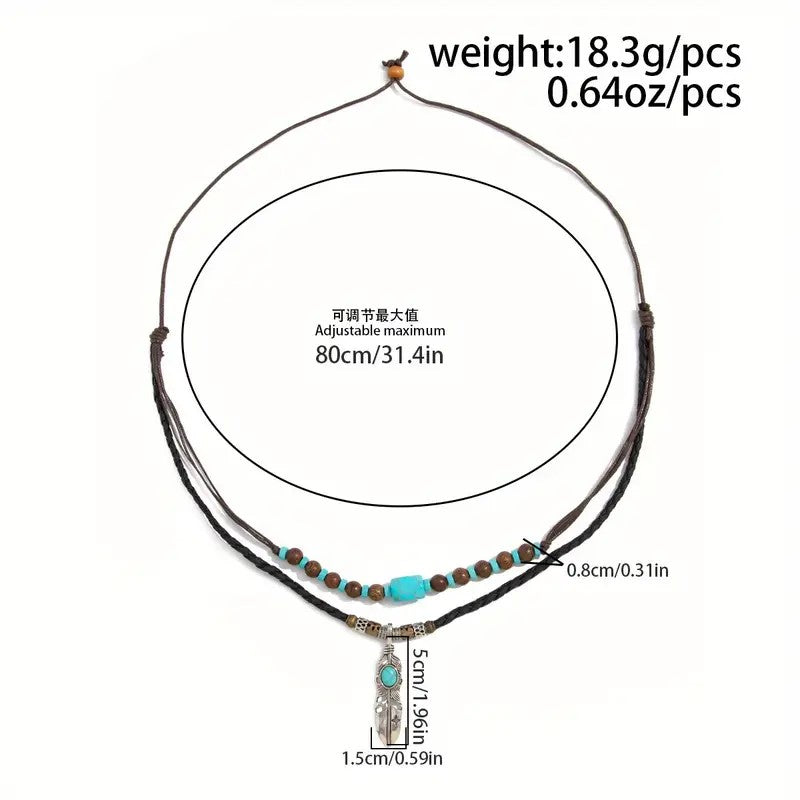 Summer Turquoise Necklace, Men's Trendy Fashion Personality, Ethnic Style, Collarbone Chain, Hip-hop, Niche Men's Accessories