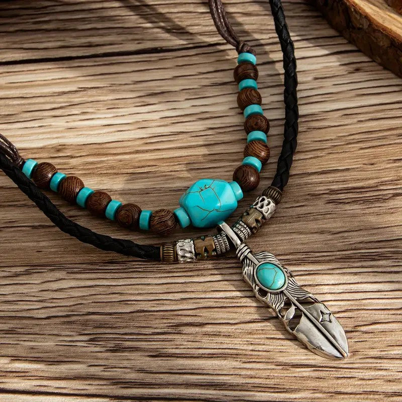 Summer Turquoise Necklace, Men's Trendy Fashion Personality, Ethnic Style, Collarbone Chain, Hip-hop, Niche Men's Accessories