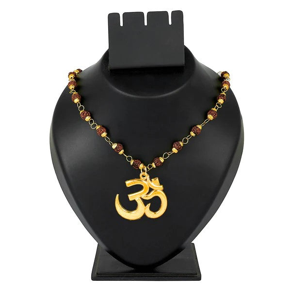 Rudraksh Gold Plated Traditional Om Inspired Mala Pendant Set for Men & Women
