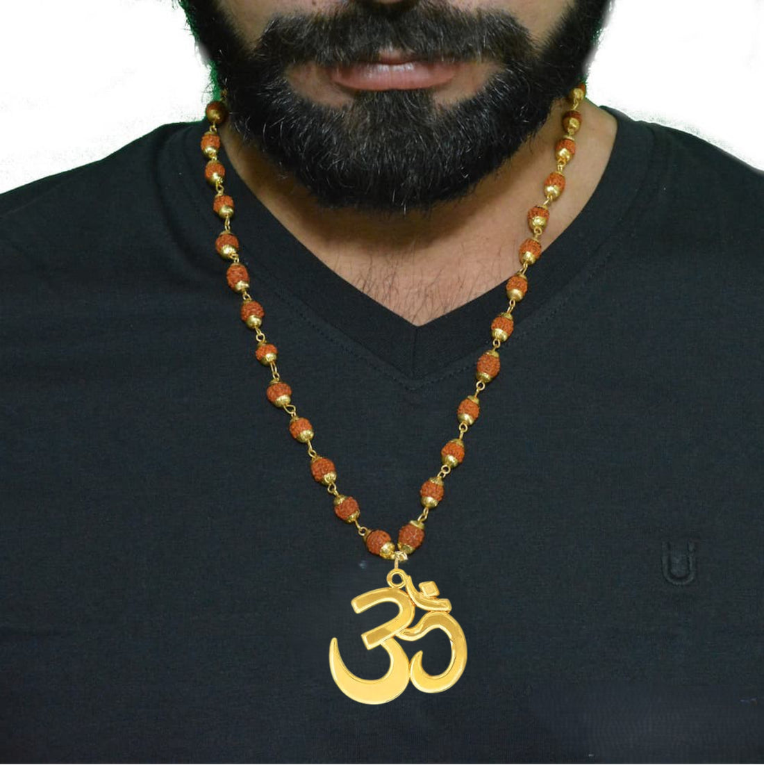 Rudraksh Gold Plated Traditional Om Inspired Mala Pendant Set for Men & Women