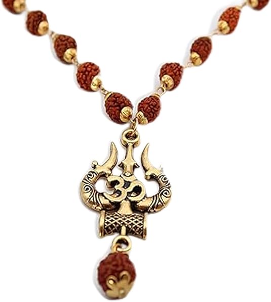Rudraksha Mala with  Mahakal Locket, Golden Om Trishul Damru Pendant, Original Spiritual Shiva Bholenath Religious chain Locket for men and Women