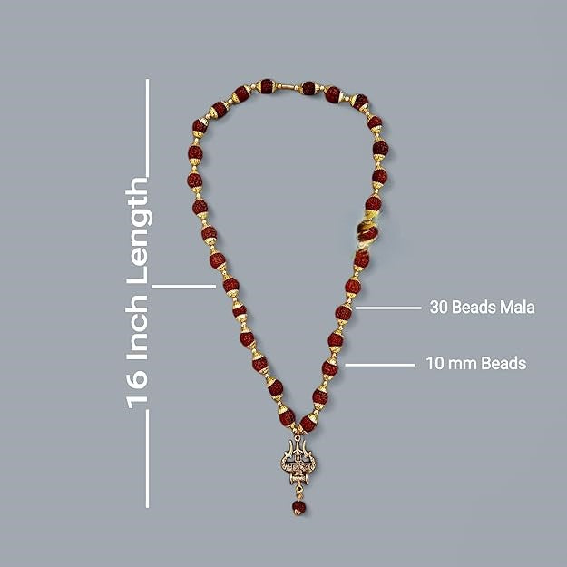 Rudraksha Mala with  Mahakal Locket, Golden Om Trishul Damru Pendant, Original Spiritual Shiva Bholenath Religious chain Locket for men and Women