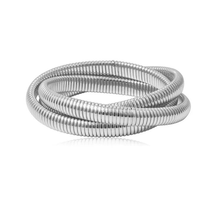 Elastic Silver Stretch Bracelet, Ribbed Design, Anti-Slip Shirt Sleeve Metal Armbands Stretch Elastic Armbands Bracelet Sleeve Holders for Men and Women