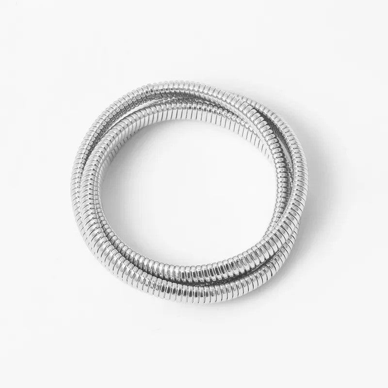 Elastic Silver Stretch Bracelet, Ribbed Design, Anti-Slip Shirt Sleeve Metal Armbands Stretch Elastic Armbands Bracelet Sleeve Holders for Men and Women