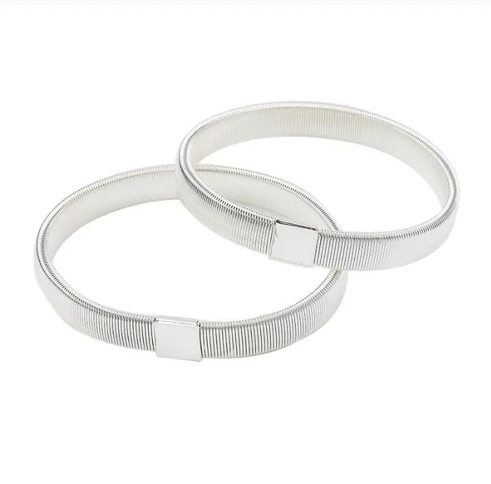Elastic Silver Stretch Bracelet, Ribbed Design, Anti-Slip Shirt Sleeve Metal Armbands Stretch Elastic Armbands Bracelet Sleeve Holders for Men and Women 1 pcs