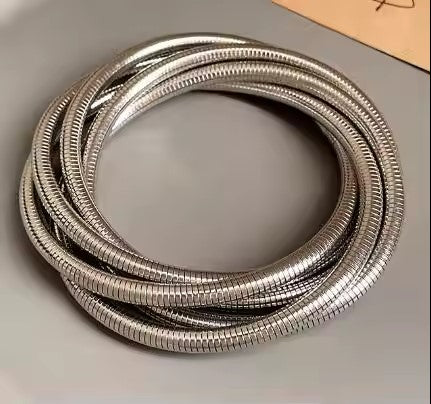 Elastic Silver Stretch Bracelet, Ribbed Design, Anti-Slip Shirt Sleeve Metal Armbands Stretch Elastic Armbands Bracelet Sleeve Holders for Men and Women