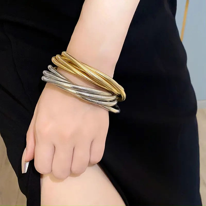 Elastic Silver Stretch Bracelet, Ribbed Design, Anti-Slip Shirt Sleeve Metal Armbands Stretch Elastic Armbands Bracelet Sleeve Holders for Men and Women