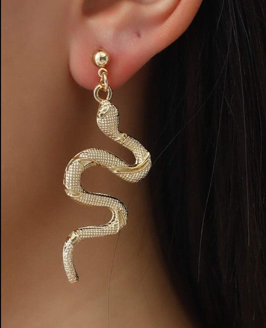 New Punk Snake Design Statement Earrings Jewellery Golden Retro Long Reptile Animal Snake Pendant Earrings for Women