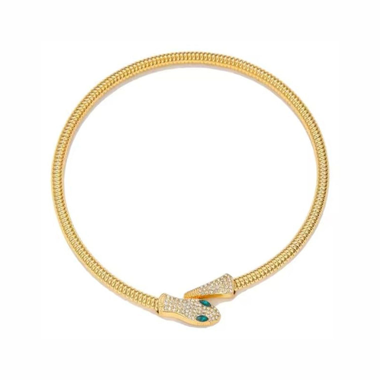 Serpent Gold Zircon Studded Choker and Necklace | Flexible Bendable Bling Party Statement Snake Charm Necklace | Festive Gifts for Women