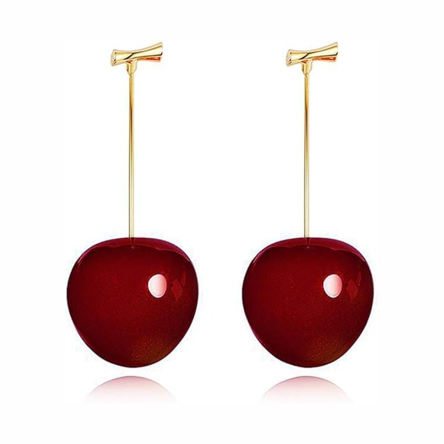 Cherry Drop Earrings, Gold-Plated, Red Enamel, Fashion Statement Dangle Gift for Women and Girls