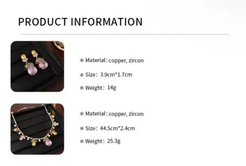 Elegant Multicolor Drop Leaf Floral Wedding Necklace Earrings Silver Plated Jewelry Set