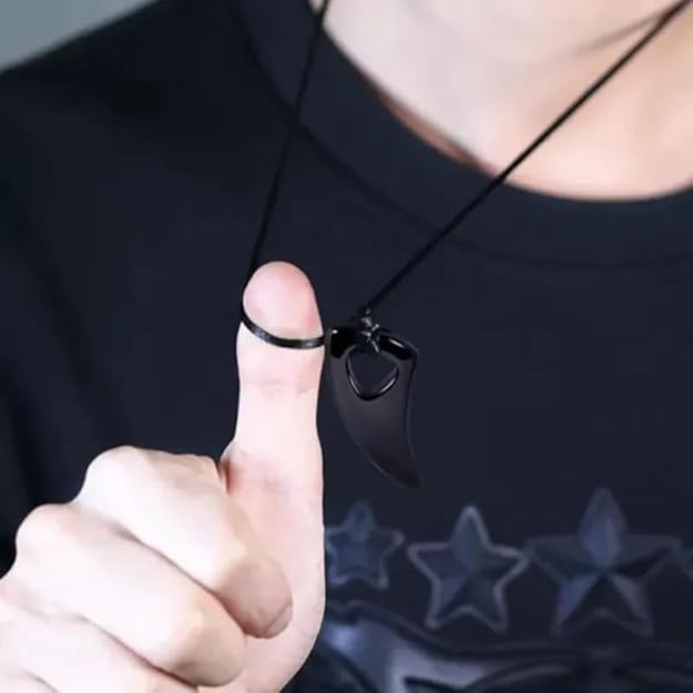 Black Stainless Steel Wolf Tooth Modern Pendant Necklace for Men and Boys, Medium