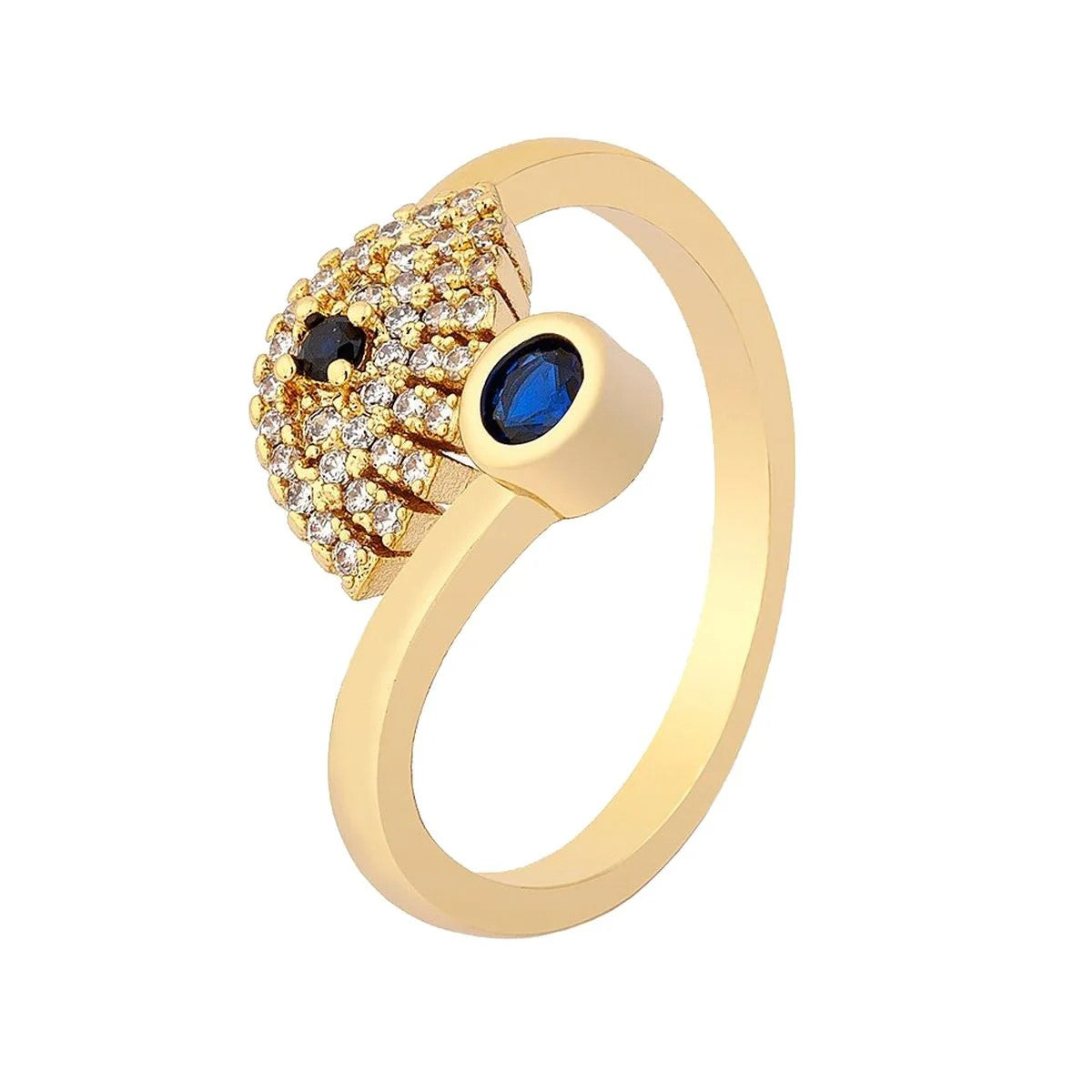 Modern Wrap Design Evil Eye Blue Gold Cubic Zirconia Adjustable Free Size Band Ring Women Gift