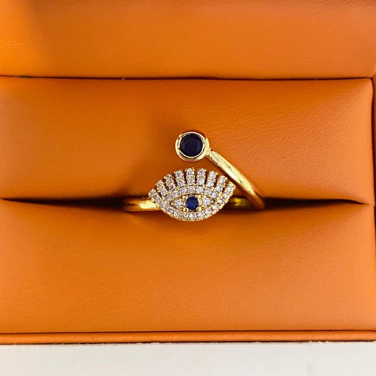 Modern Wrap Design Evil Eye Blue Gold Cubic Zirconia Adjustable Free Size Band Ring Women Gift