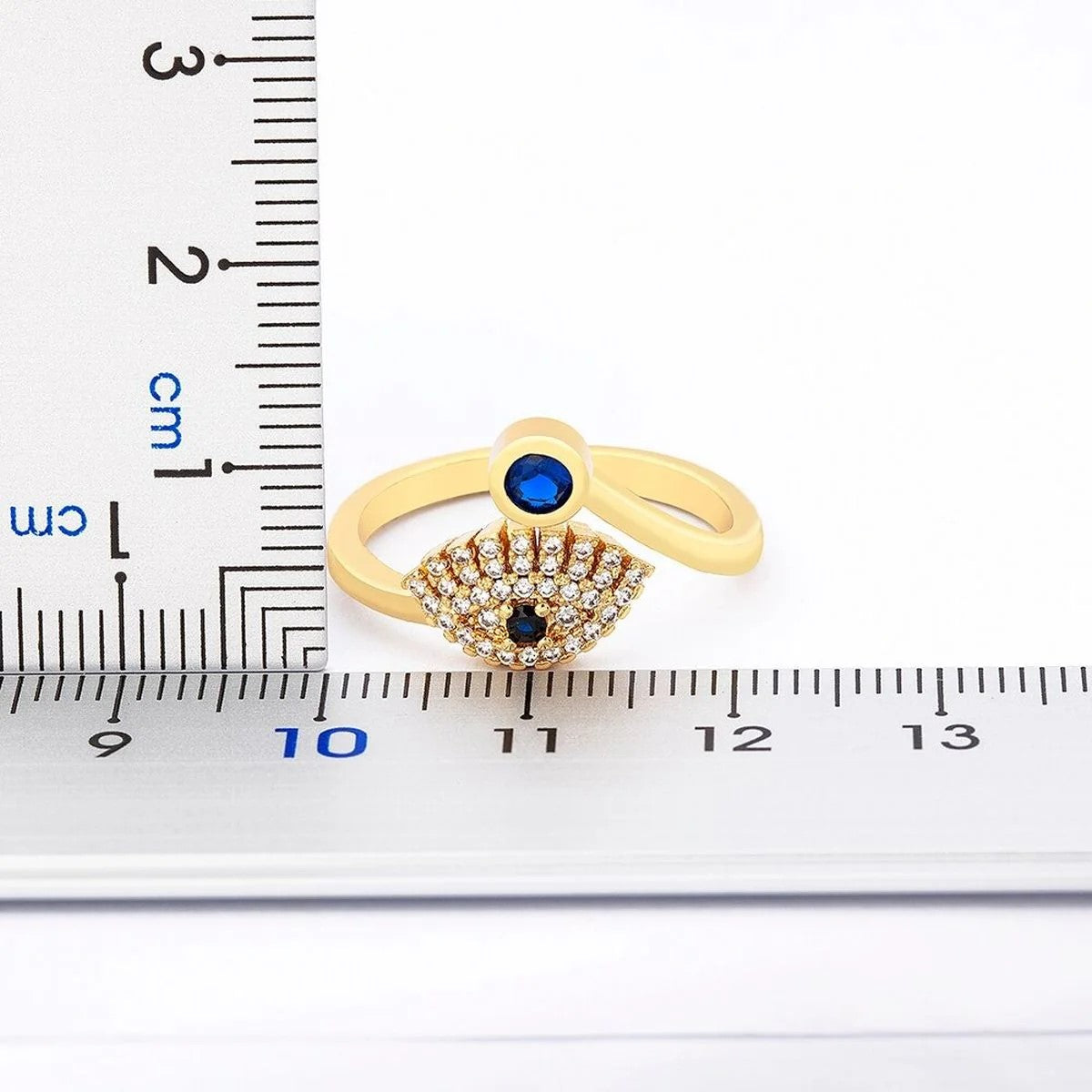 Modern Wrap Design Evil Eye Blue Gold Cubic Zirconia Adjustable Free Size Band Ring Women Gift