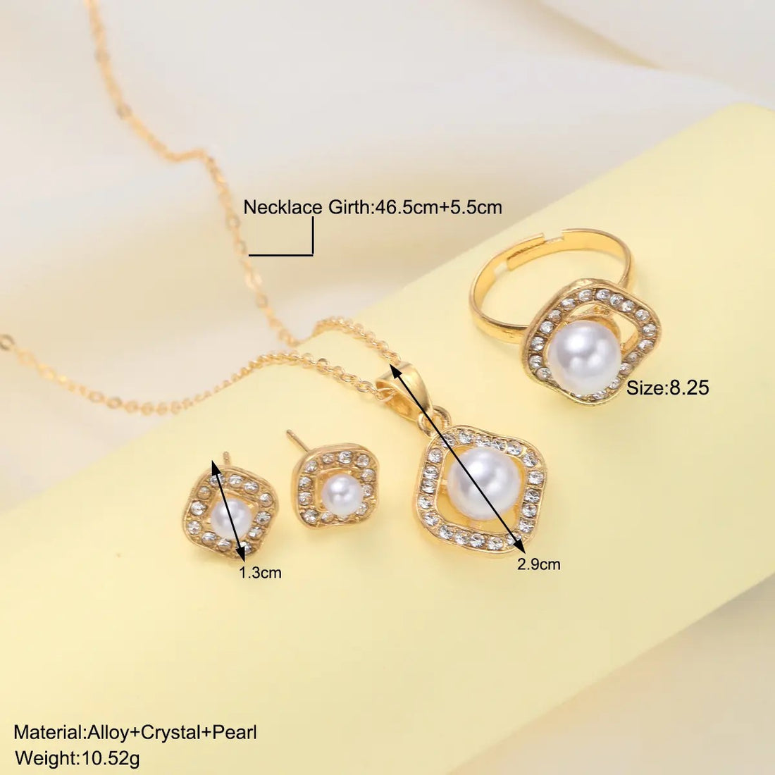 FASHION 4PC Jewellery Set Stainless Steel Gold Zircon Heart Flower Pendant Necklace Earrings Luxury Charm Jewellery Set for Gift
