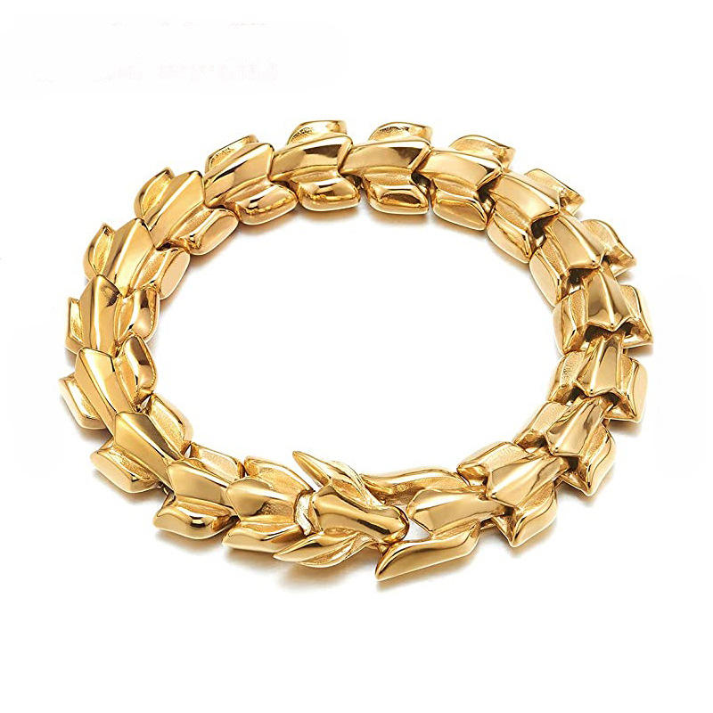Elegant Gold-Plated Chunky Chain Bracelet, Statement Fashion Jewellery, Geometric Design 14mm 21cm Dragon Head Bracelet Unique Dragon Mens