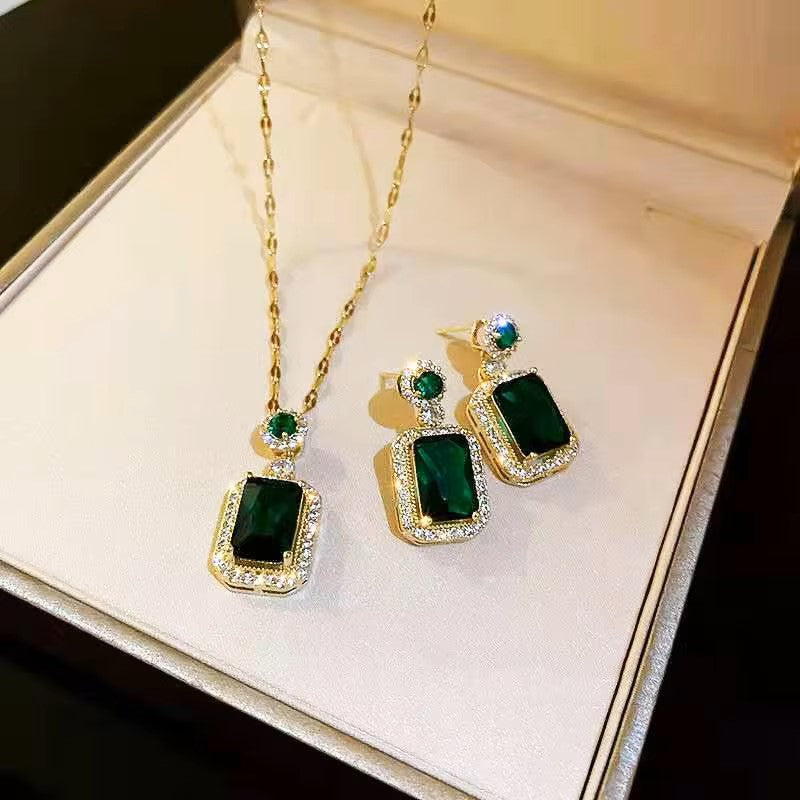 GOLD PLATED Cubic Zirconia Studded Necklaces Pendant Chain Drop Earrings & Finger Ring Embellished Combo Jewellery Set for Women
