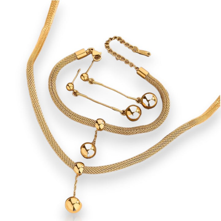 Fashion Jewellery 18k Gold Plated Waterproof Ball Pendant Necklace Bracelet Drop Earrings Stainless Steel Fine Sets for Women 3 Pieces