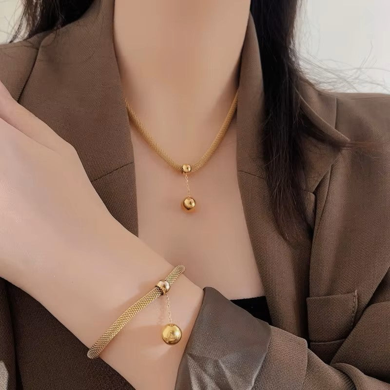 Fashion Jewellery 18k Gold Plated Waterproof Ball Pendant Necklace Bracelet Drop Earrings Stainless Steel Fine Sets for Women 3 Pieces