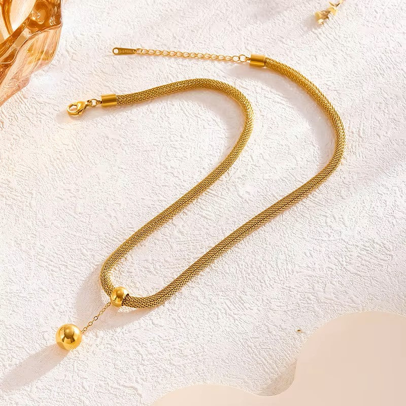 Fashion Jewellery 18k Gold Plated Waterproof Ball Pendant Necklace Bracelet Drop Earrings Stainless Steel Fine Sets for Women 3 Pieces