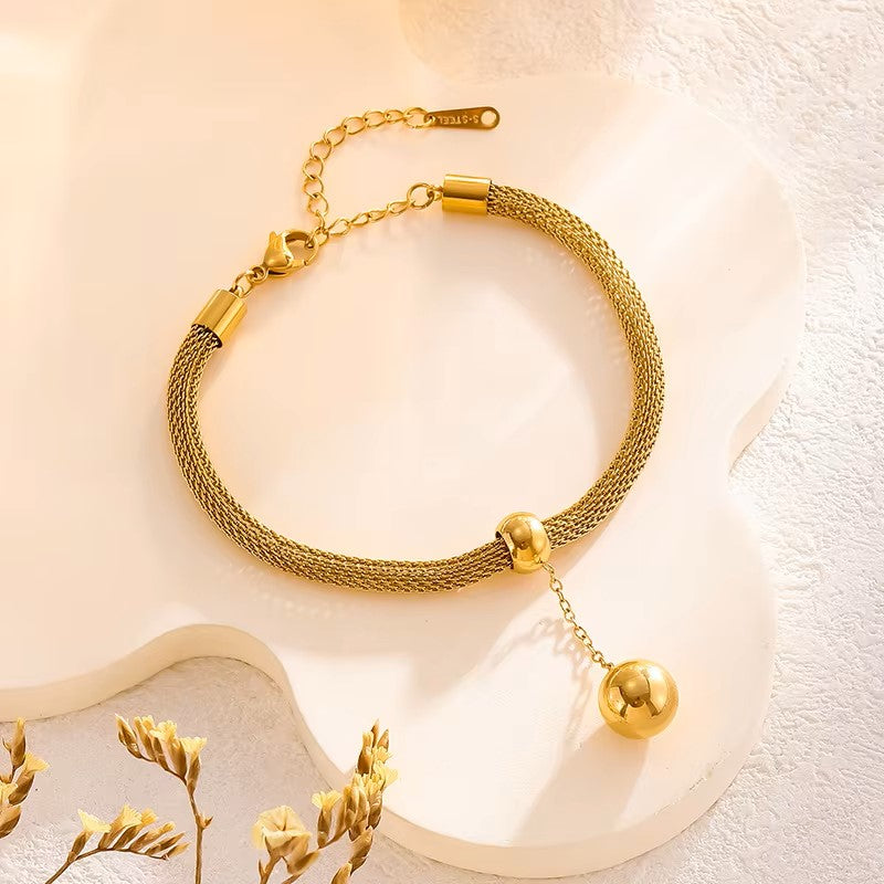 Fashion Jewellery 18k Gold Plated Waterproof Ball Pendant Necklace Bracelet Drop Earrings Stainless Steel Fine Sets for Women 3 Pieces