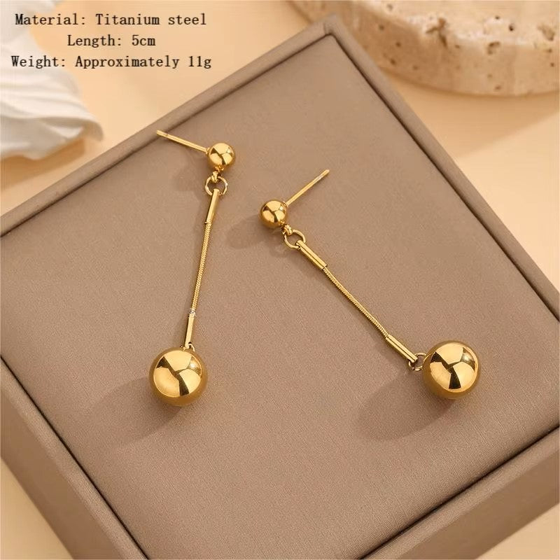 Fashion Jewellery 18k Gold Plated Waterproof Ball Pendant Necklace Bracelet Drop Earrings Stainless Steel Fine Sets for Women 3 Pieces