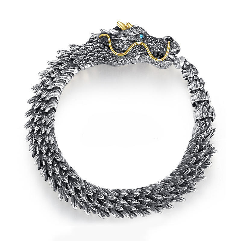 Silver Handmade Dragon Chain Bracelet - Unique Vintage-Style Dragon Bracelet for Men and Women, Retro-Inspired Handmade Jewellry
