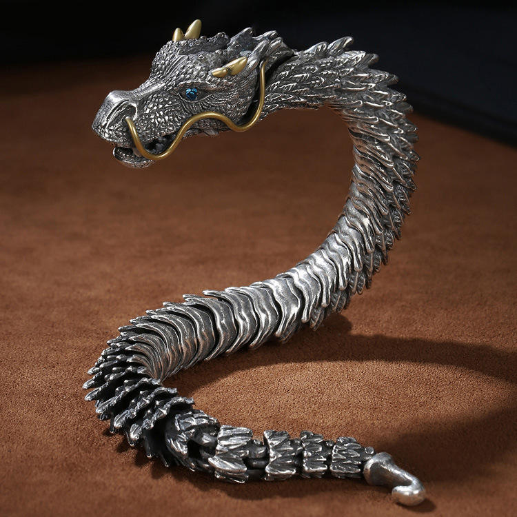 Silver Handmade Dragon Chain Bracelet - Unique Vintage-Style Dragon Bracelet for Men and Women, Retro-Inspired Handmade Jewellry