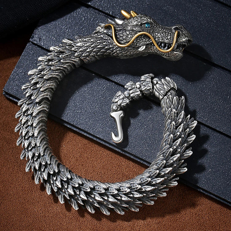 Silver Handmade Dragon Chain Bracelet - Unique Vintage-Style Dragon Bracelet for Men and Women, Retro-Inspired Handmade Jewellry