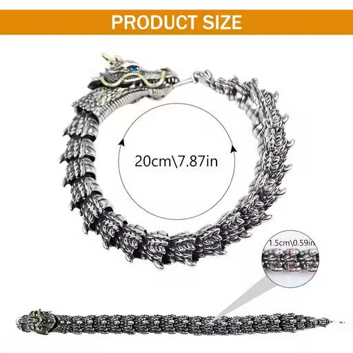 Silver Handmade Dragon Chain Bracelet - Unique Vintage-Style Dragon Bracelet for Men and Women, Retro-Inspired Handmade Jewellry