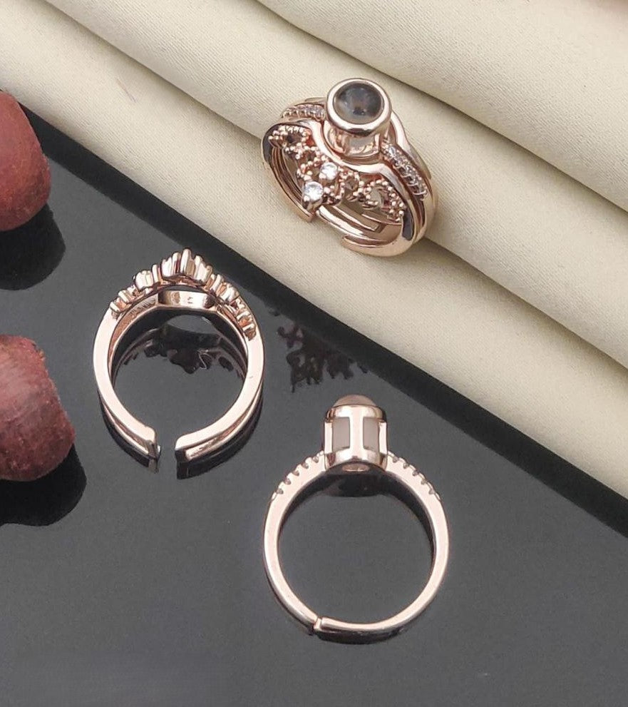 Design Adjustable Ring, I00 Language Written I Love You Rings Cubic Zirconia Rose Gold Combo Rings Women Girl Couple Rings Valentine Fancy Party Wear